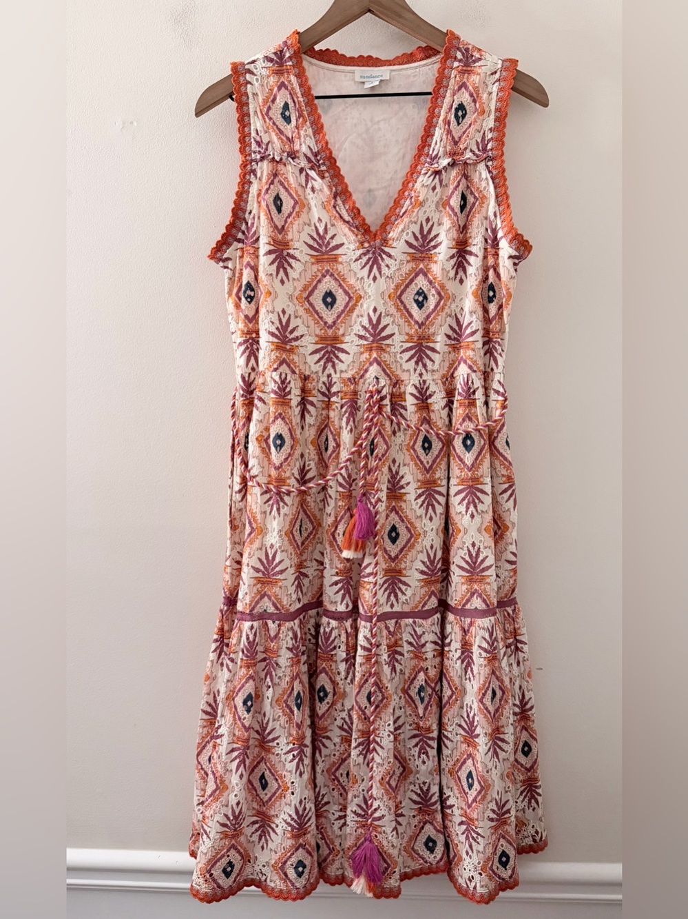 Sundance Annetta Eyelet Tank Sleeveless Dress Orange Multi Colored Lined S
